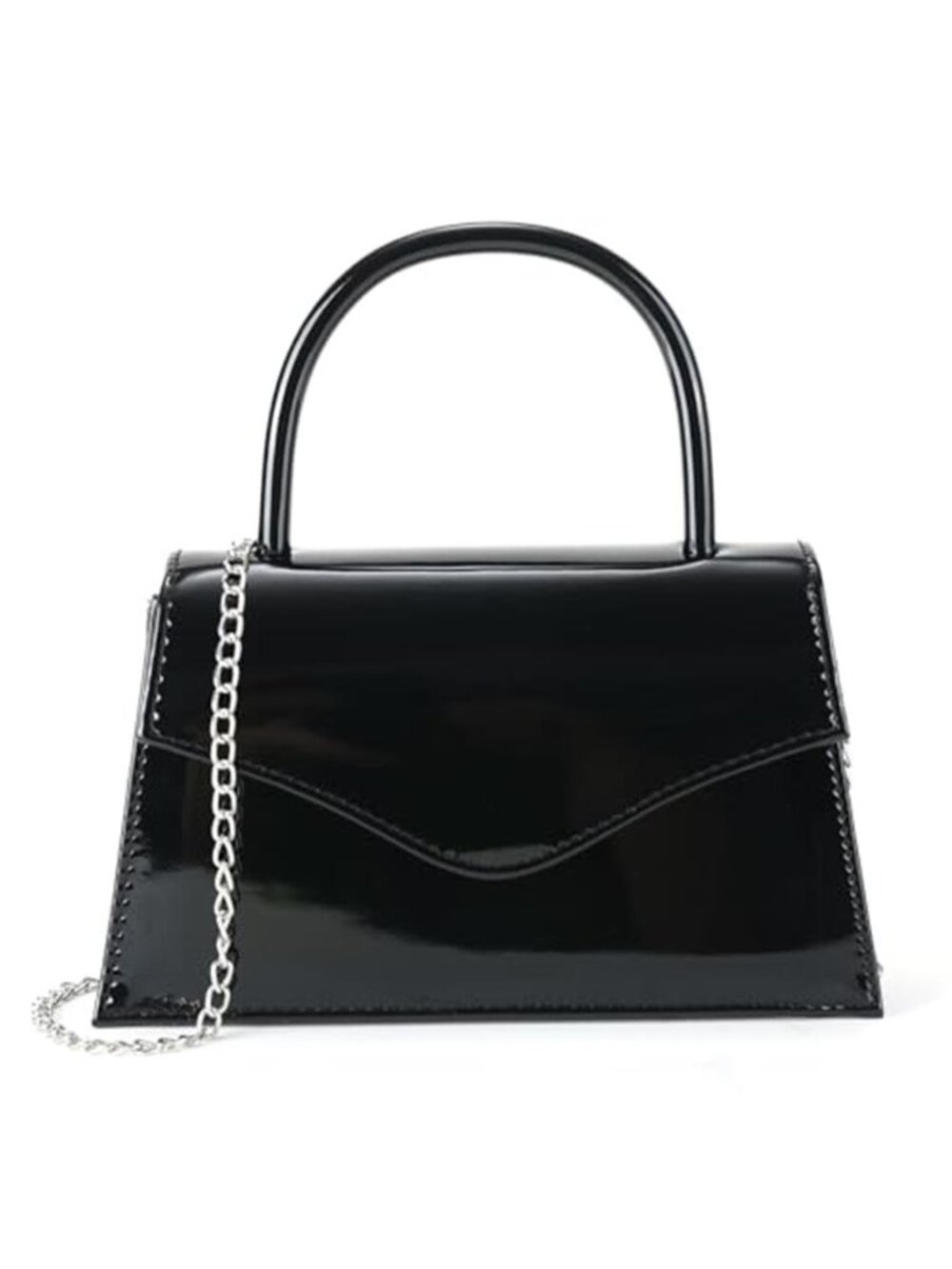 Black Patent Leather Clutch Purse Top Handle Evening Bag Shoulder Handbag